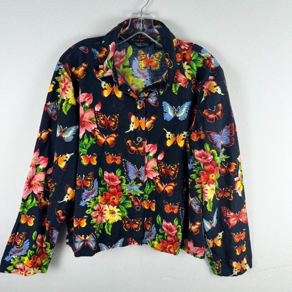 Vintage Women's Size XL Take Two 100% Butterfly Embellished Teacher‎ 90s Artsy